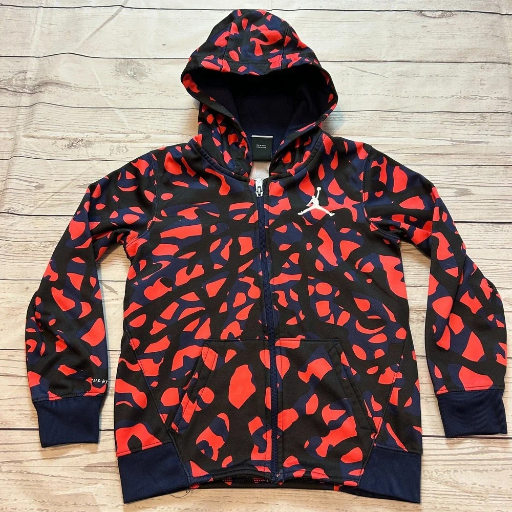 Nike Air Jordan Therma-Fit Zipper Hoodie Red Blue Black Jacket‎ Kids Med 5-6yr